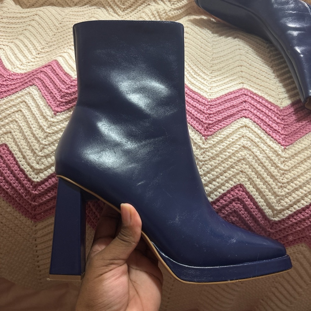 Steve Madden Navy Block Heel Ankle Boots